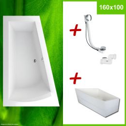 Badewanne 160x100 L + Wannenträger + Excenter - NERA